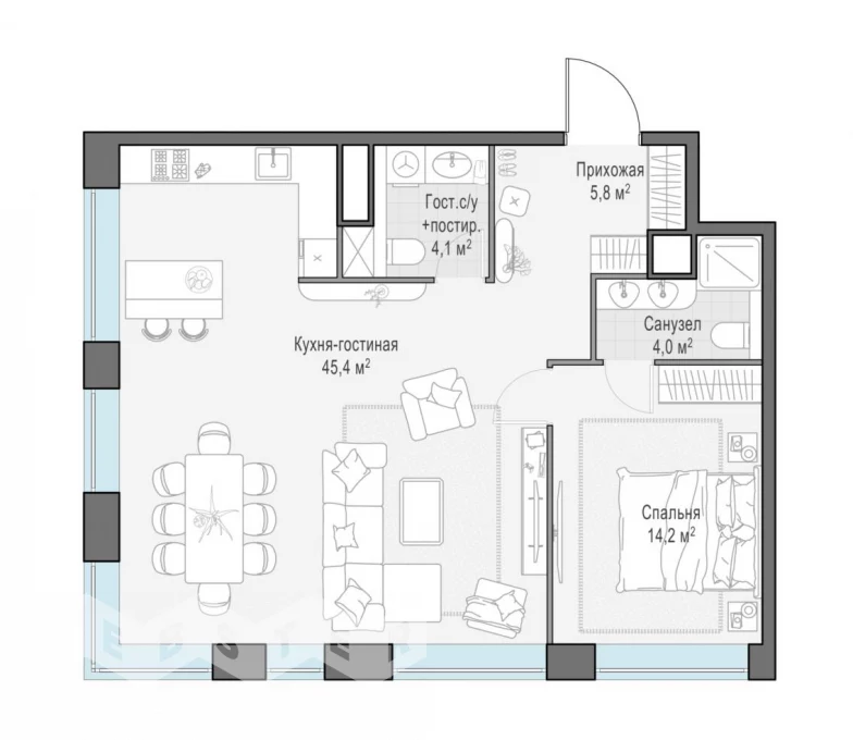 3-комн., 11 этаж - ЖК West Garden – фото 1