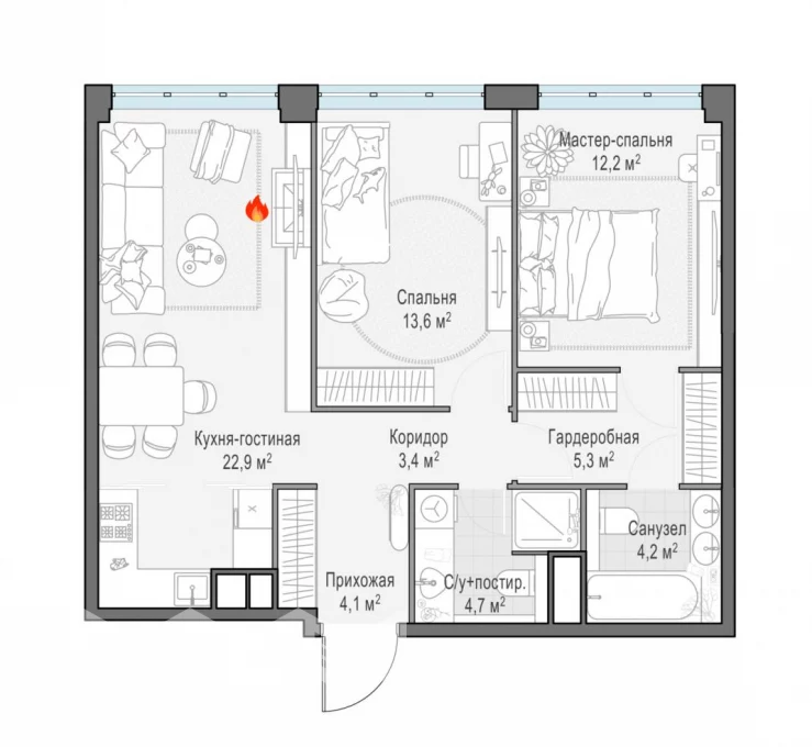 3-комн., 14 этаж - ЖК West Garden – фото 1