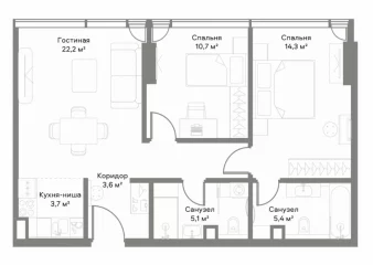 3-комн. квартира, 31 этаж - ЖК SLAVA